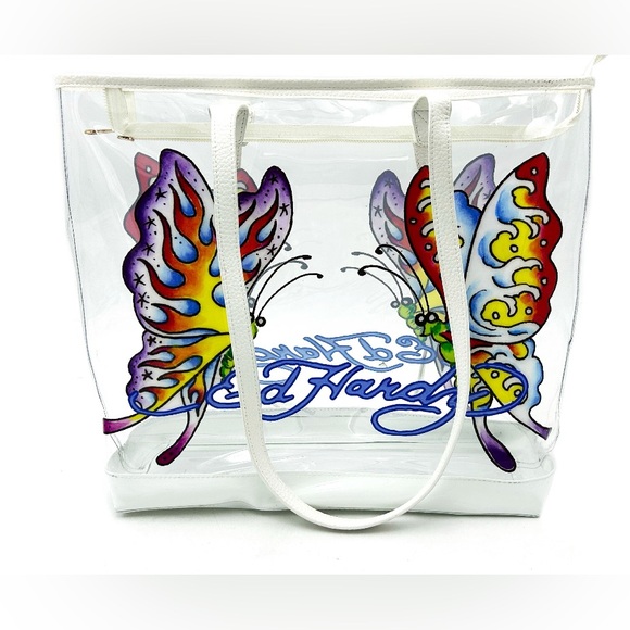 Ed Hardy Butterfly Clear Tote Bag - Purple/combo NWT - Picture 1 of 8
